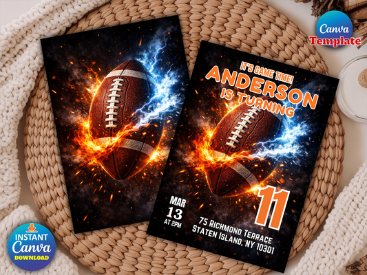Boy Birthday Party Football Theme Invite Template
