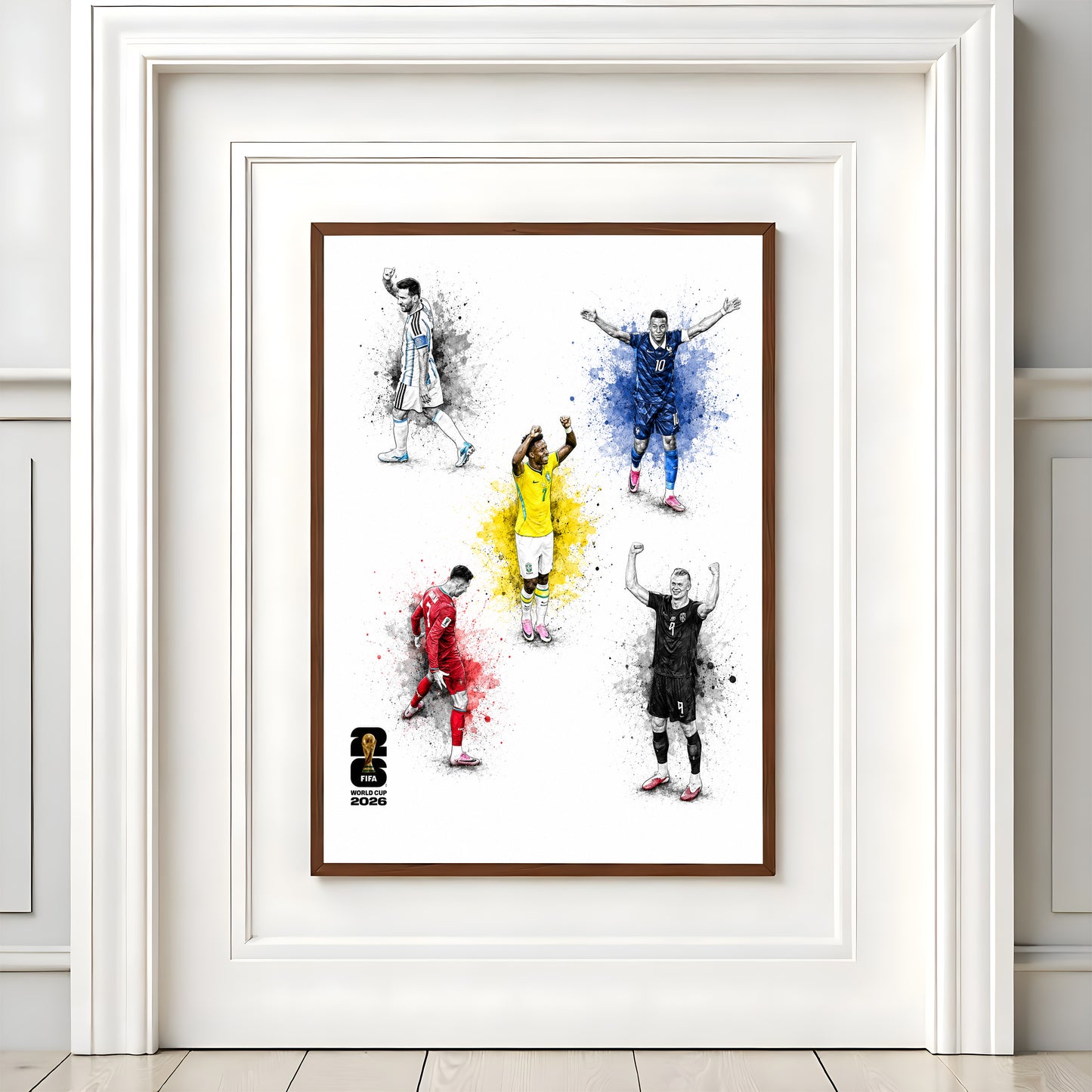 World Cup 2026 Five Football Legends Compilation Poster Multi Star Watercolor Soccer Wall Art (Printable+Physical)