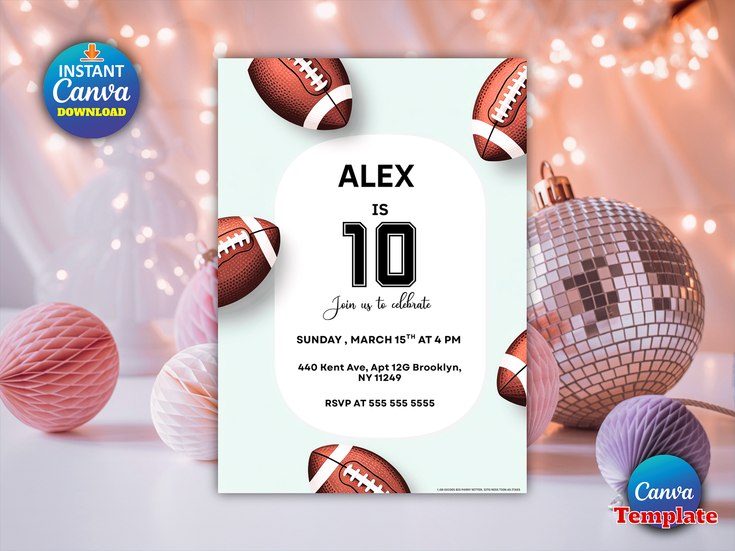 Editable ANY AGE Football Birthday Party Invitation