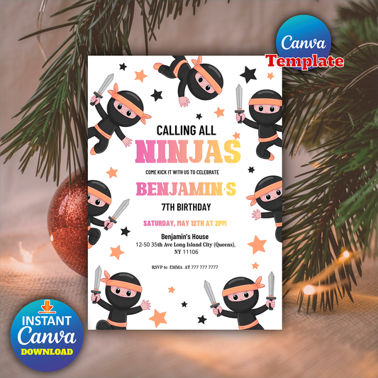 Editable Ninja Karate Birthday Party Invitation