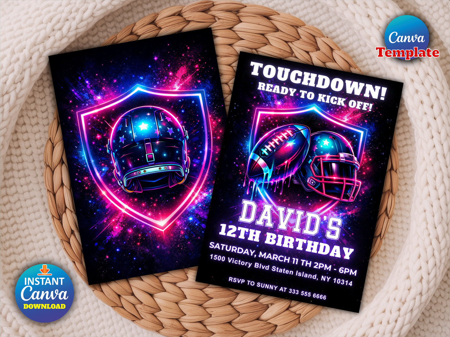 Football Birthday Invitation, Ice Cream Drip Neon Party, Sports Theme Style Party Invitation