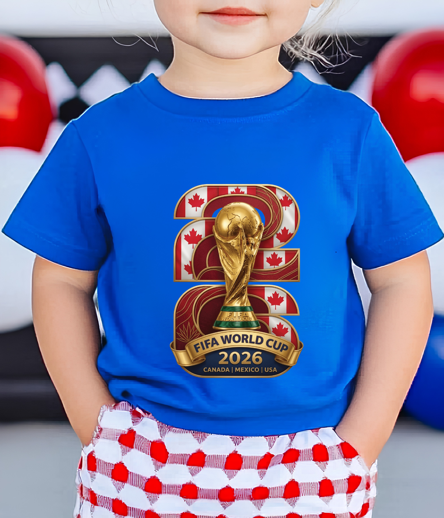 FIFA World Cup 2026 Gold Trophy Canada Emblem White T-Shirt (physical)