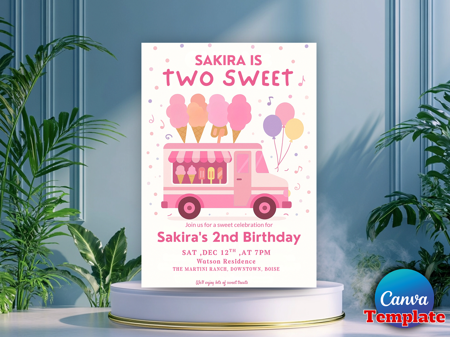 Editable Ice Cream Truck Birthday Invitation