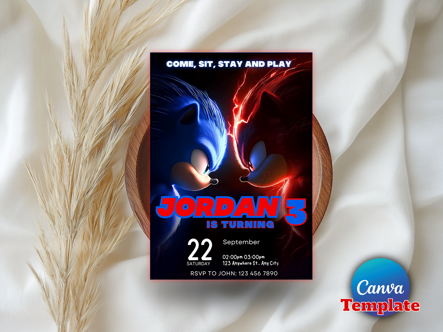 Sonic and Shadow Jordan 3rd Birthday Invitation Canva Template