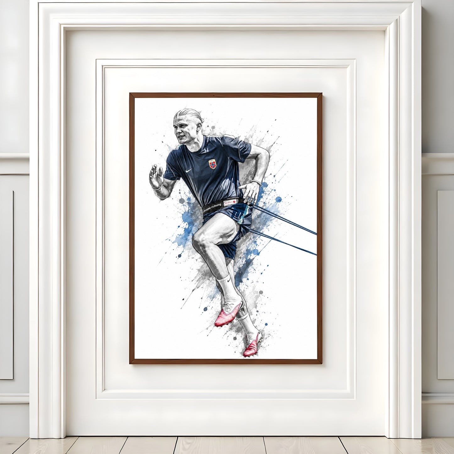 Erling Haaland Norway Resistance Training Sprint Poster Athletic Conditioning Watercolor Wall Art (Printable+Physical)