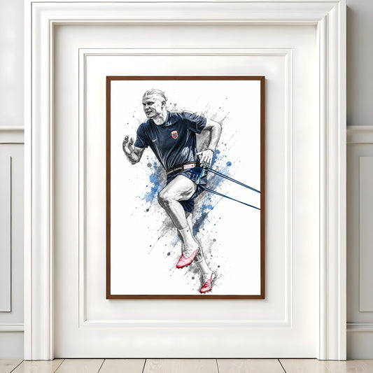 Erling Haaland Norway Resistance Training Sprint Poster Athletic Conditioning Watercolor Wall Art (Printable+Physical)