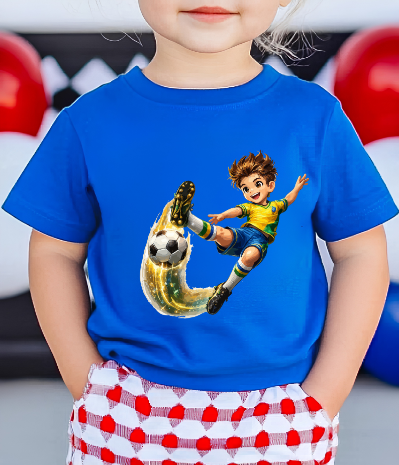 Anime Soccer Boy Bicycle Kick T-Shirt - Brazil Style Kids & Youth Football Graphic Tee (physical)