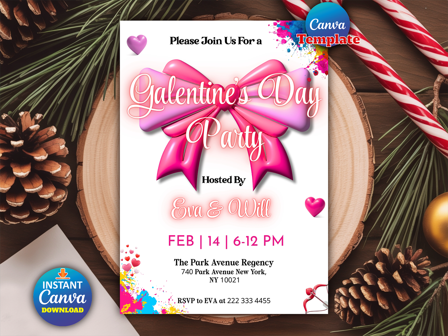 Pink Bow Galentine's Day Party Invitation