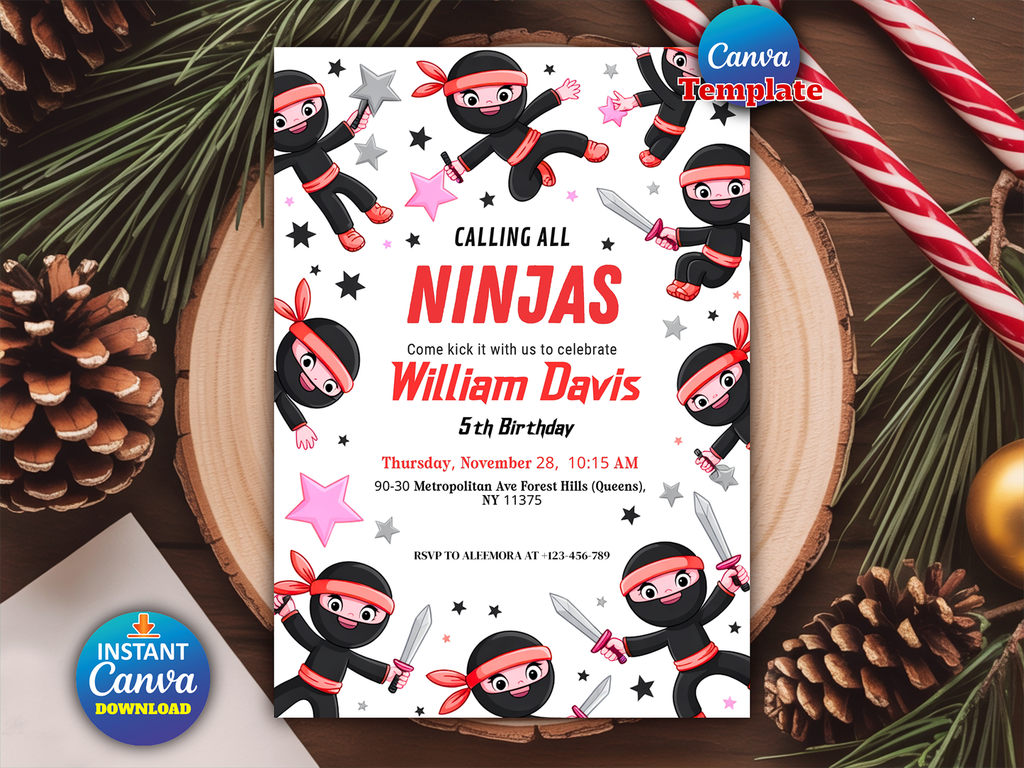Editable Ninja Birthday Invitation, Karate Warrior Party Martial Arts Theme