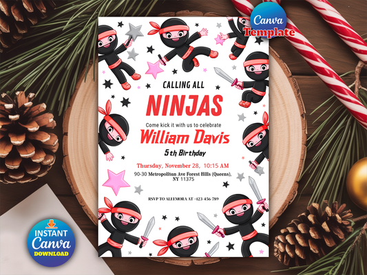 Editable Ninja Birthday Invitation, Karate Warrior Party Martial Arts Theme