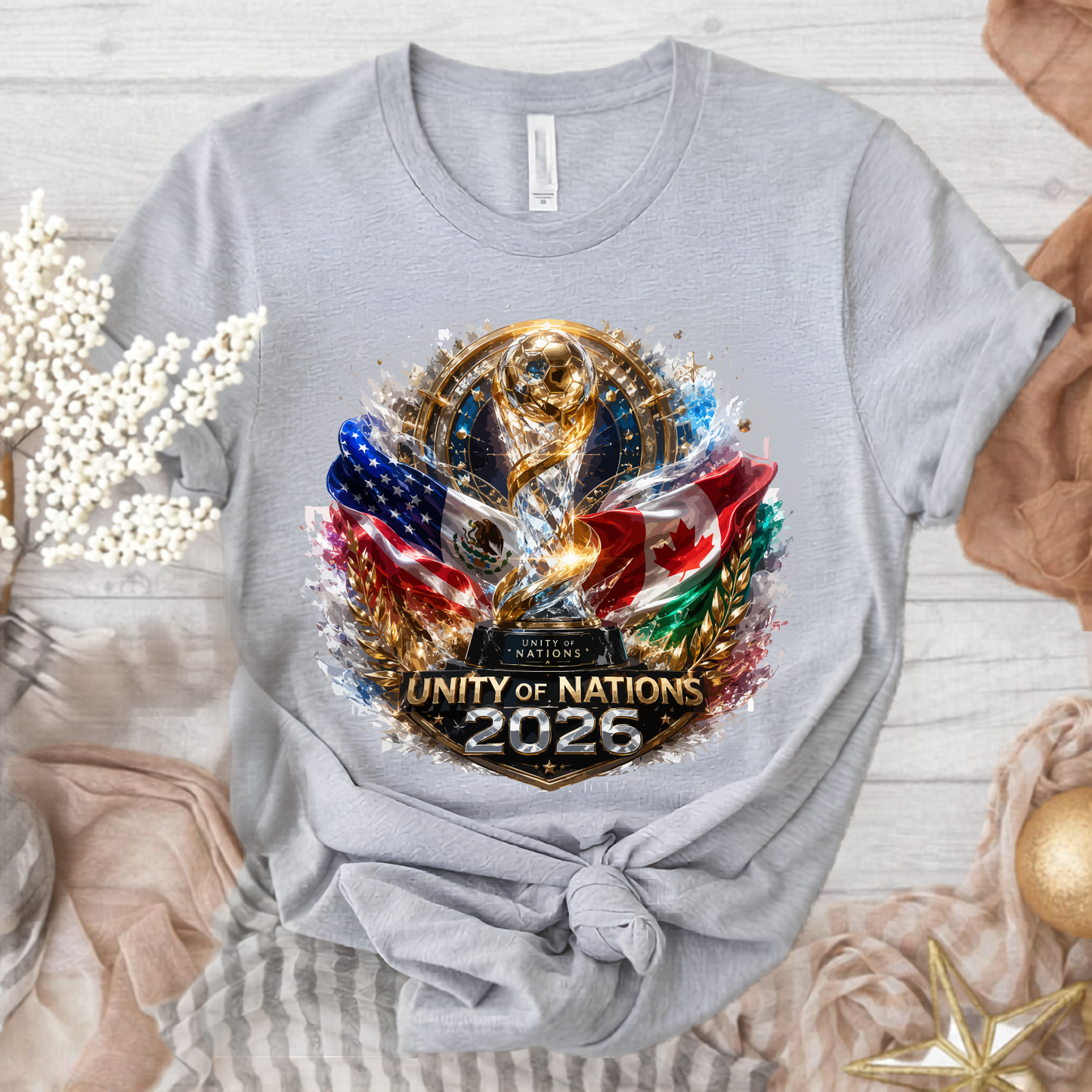 Unity of Nations World Cup 2026 Host Country Flags Premium Graphic T-Shirt (physical)