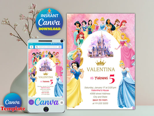 Watercolor Princess Birthday Invitation(Printable)