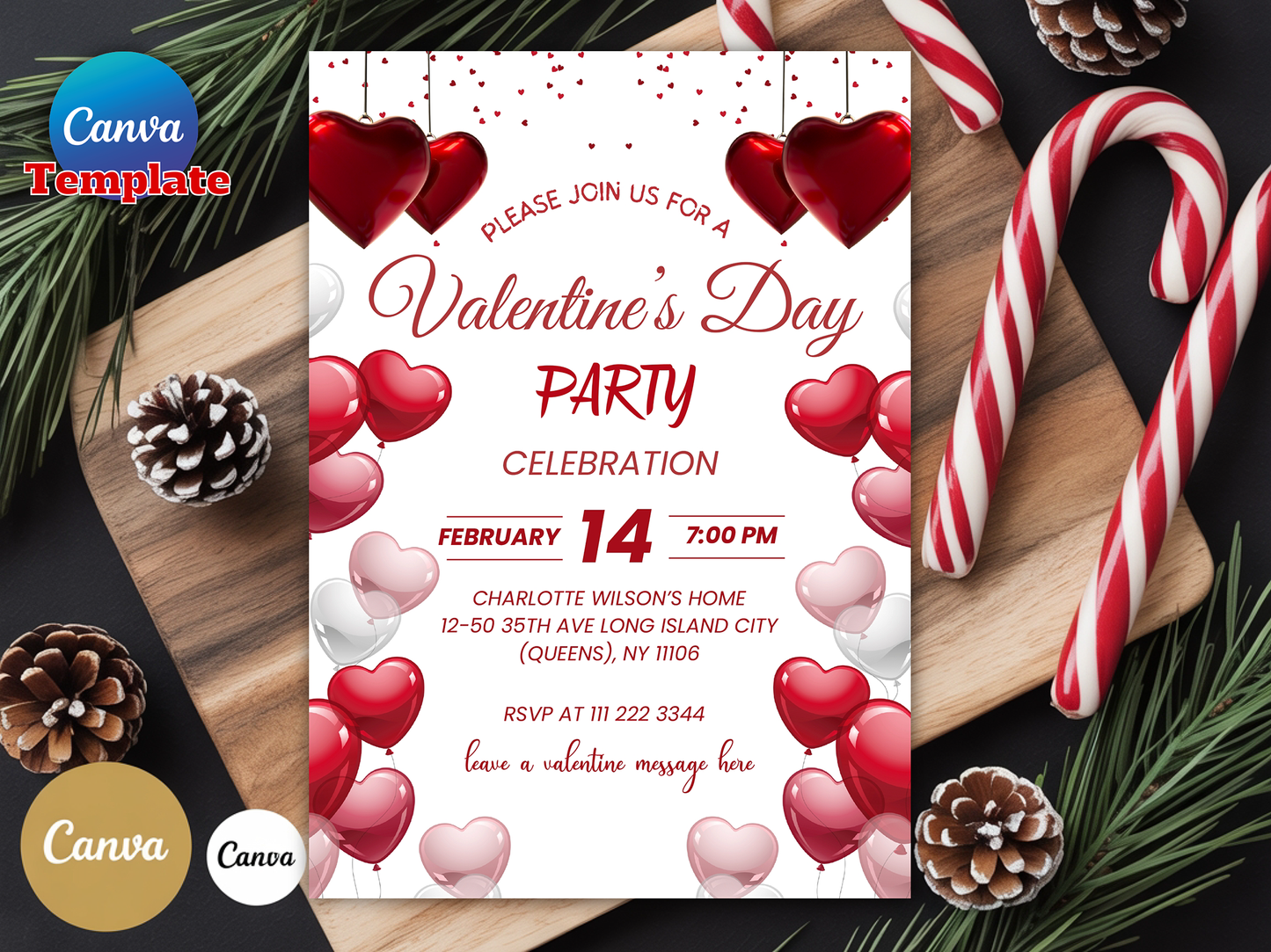 Valentines Heart Dinner Party Card