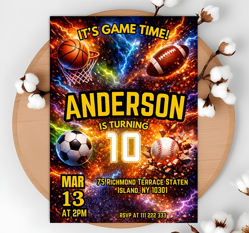 Editable Sports Birthday Party Invitation