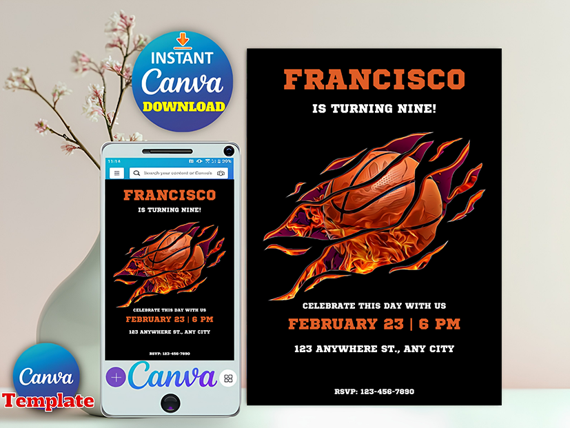 Basketball Girls Boys Sports  Birthday Invitation
