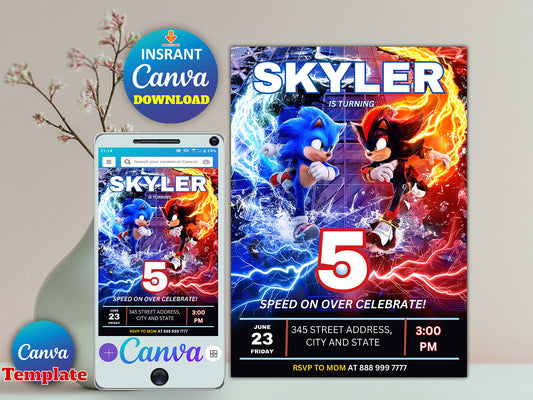 Sonic 3 Birthday Party Invitation(Printable)