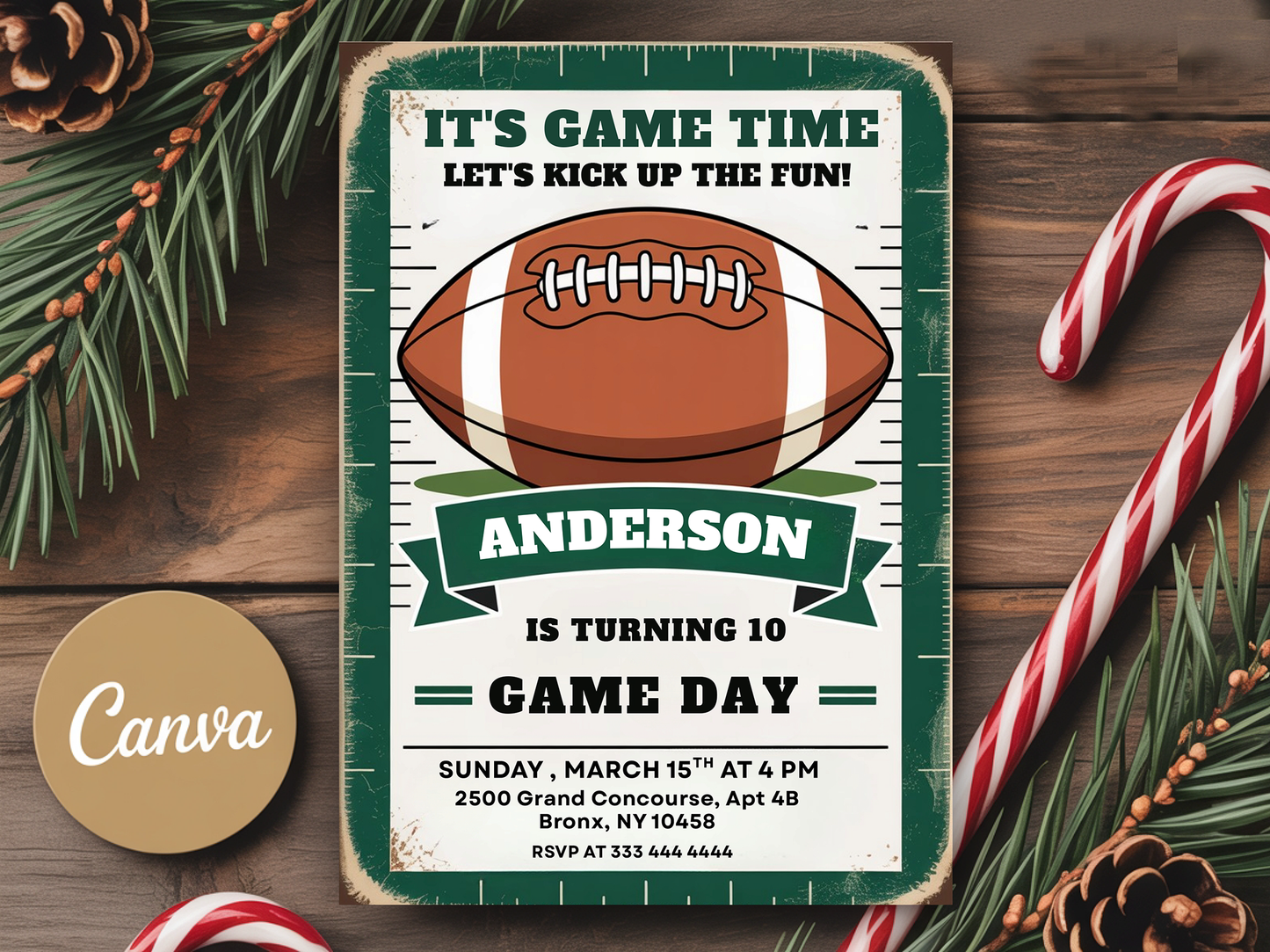 Printable American Football Game Invitation, Football Invitation Canva Template