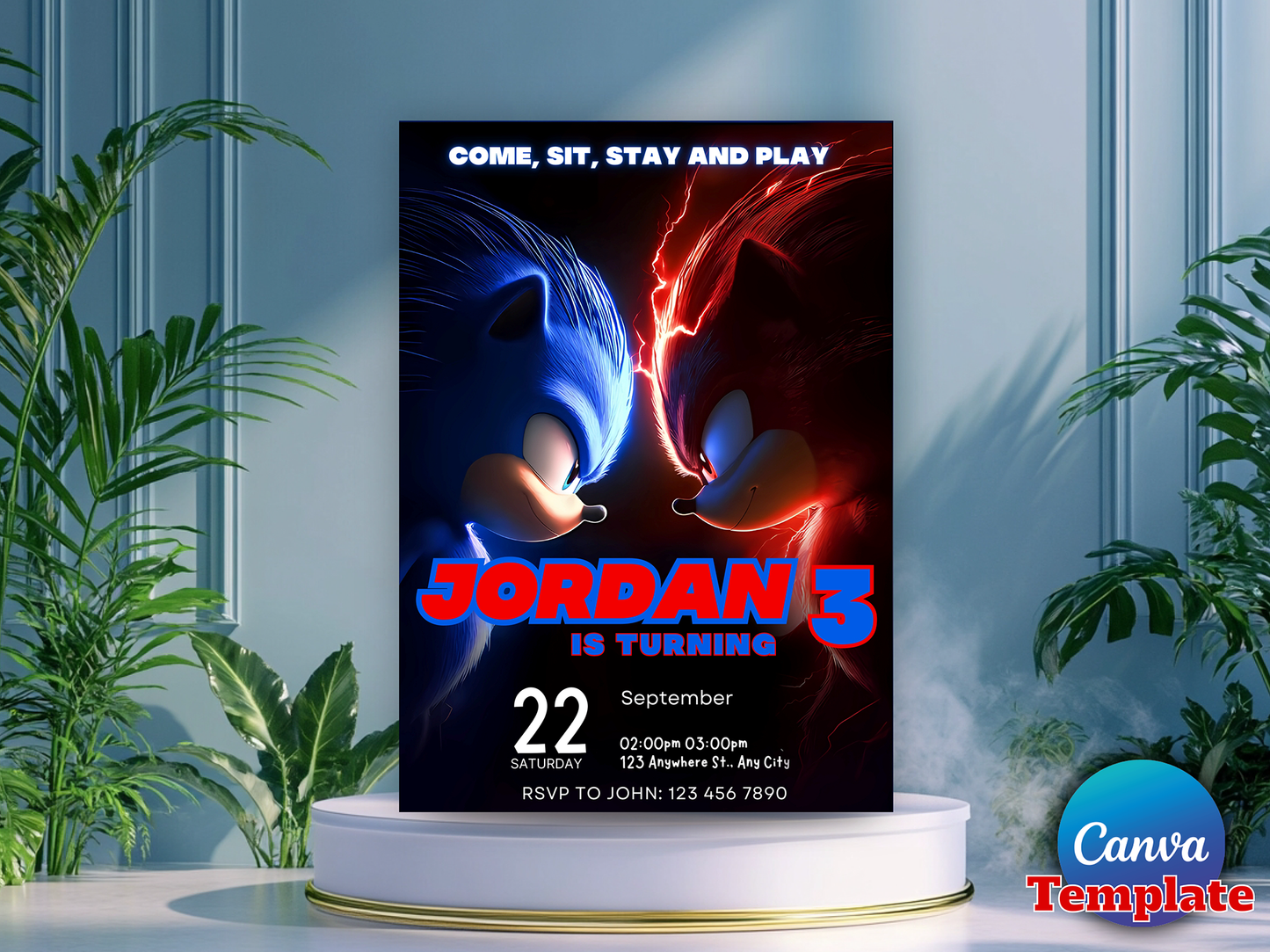 Sonic and Shadow Jordan 3rd Birthday Invitation Canva Template