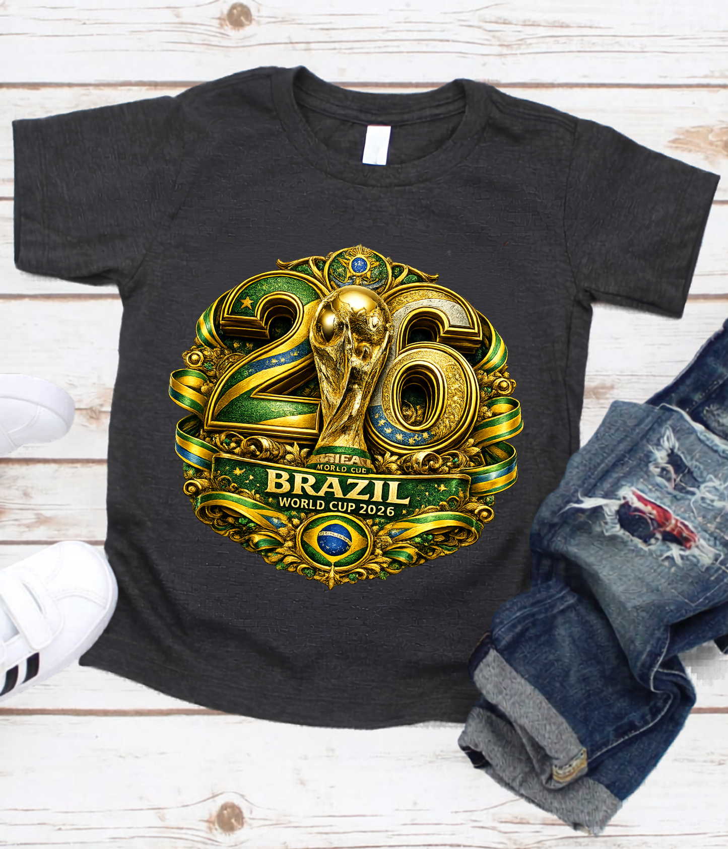 Brazil World Cup 2026 Premium Golden Graphic Black T-Shirt (physical)