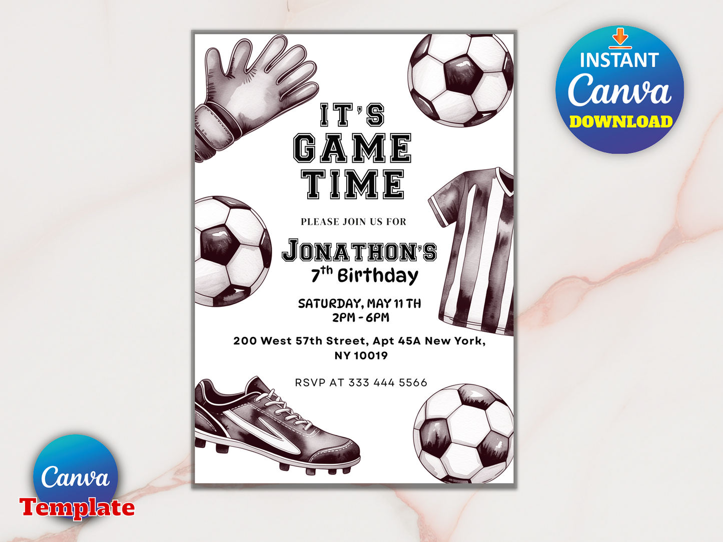 Editable Kids Football Birthday Party Invitation