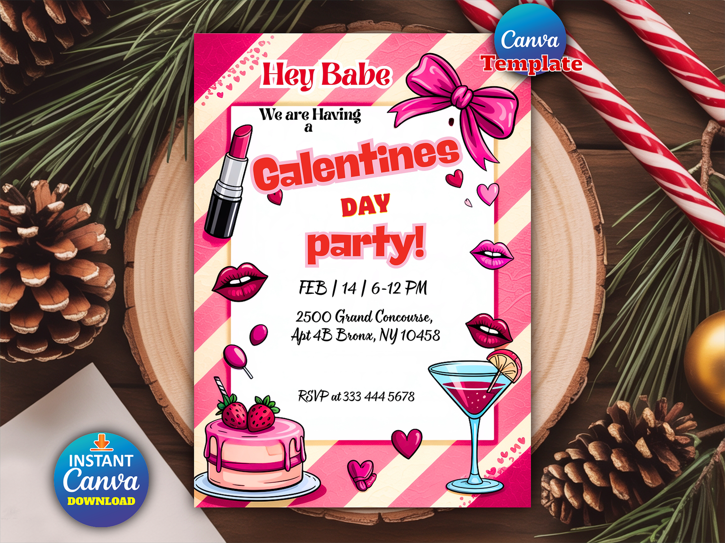 Girls Night Valentine's Party Editable Canva