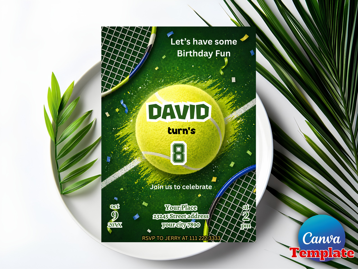 Tennis Birthday Invitation Template Editable, Tennis Party Invite, Kids Sports Birthday Invite, Tennis Ball Invite, Printable Tennis Invite