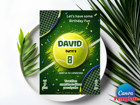 Tennis Birthday Invitation Template Editable, Tennis Party Invite, Kids Sports Birthday Invite, Tennis Ball Invite, Printable Tennis Invite