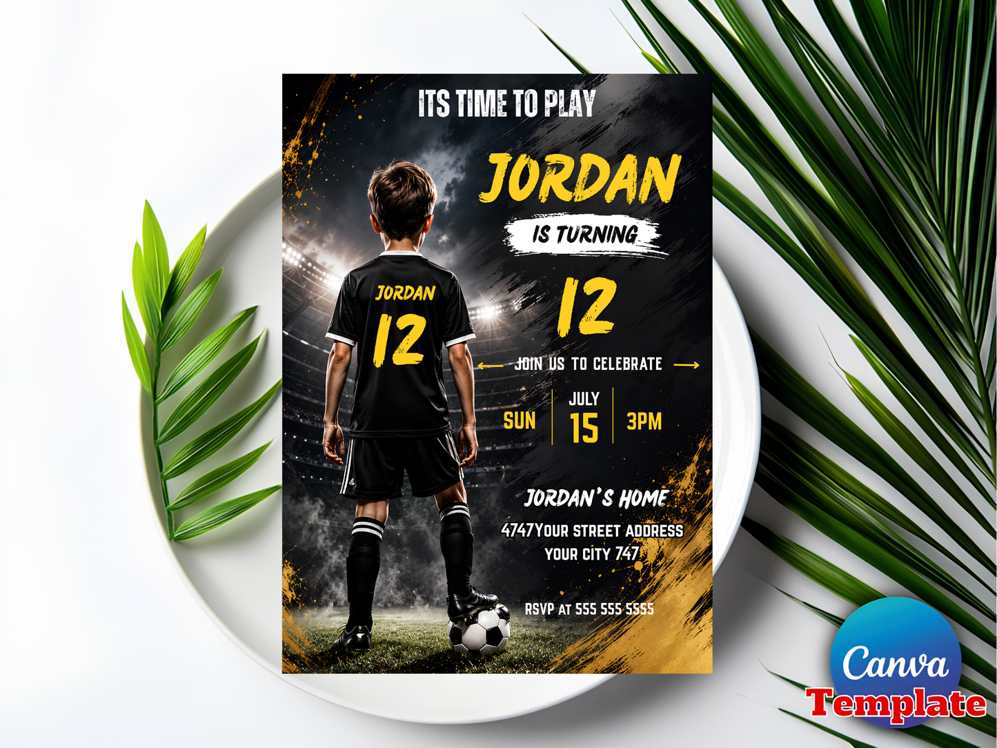 Soccer Birthday Invitation, Boys Sports Party Digital Invite, Football Party Evite, Soccer Invitation, Sports Theme, Editable Canva Template