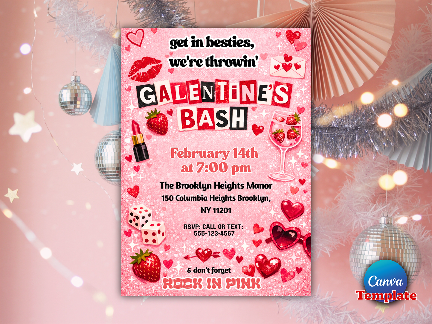 Editable Burn Book Galentine's Day Invite