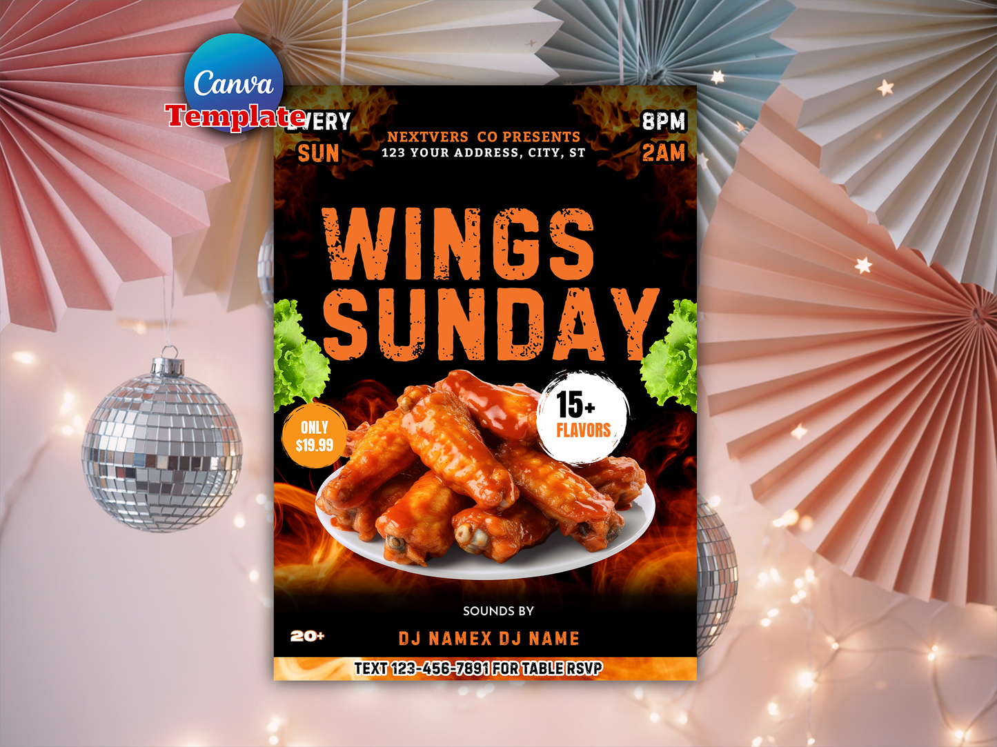 Wing Wednesday Club Flyer, Restaurant, Lounge, Sports Bar Wing Specials Promo