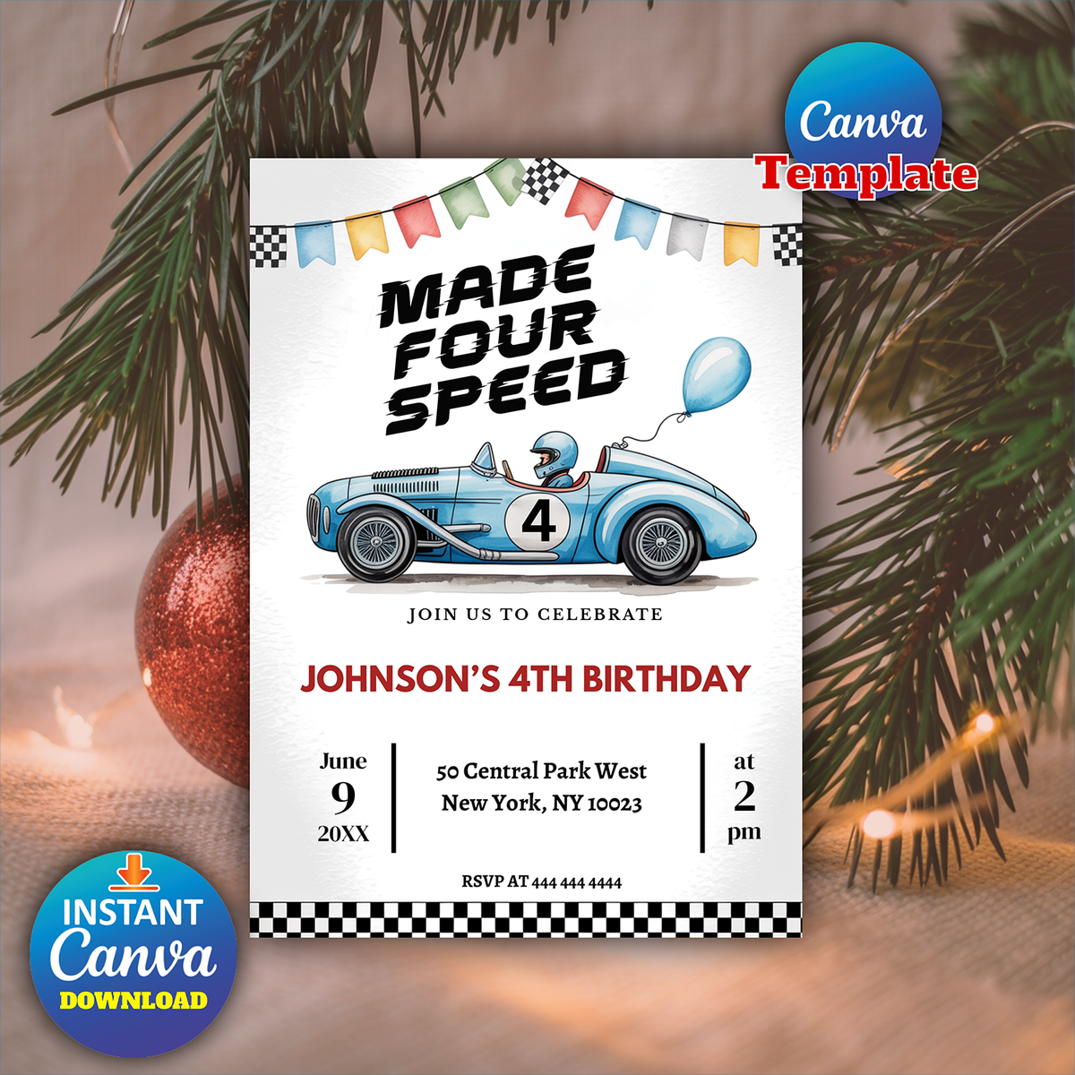 Boy Vintage Blue Race Car 4th Birthday Party