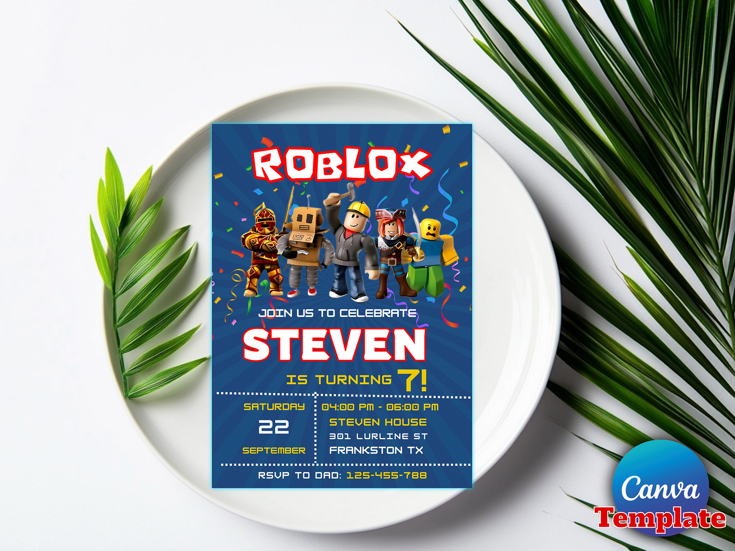 Roblox Birthday Invitation Canva Template – Editable, Printable & Instant Download 🎮🎉