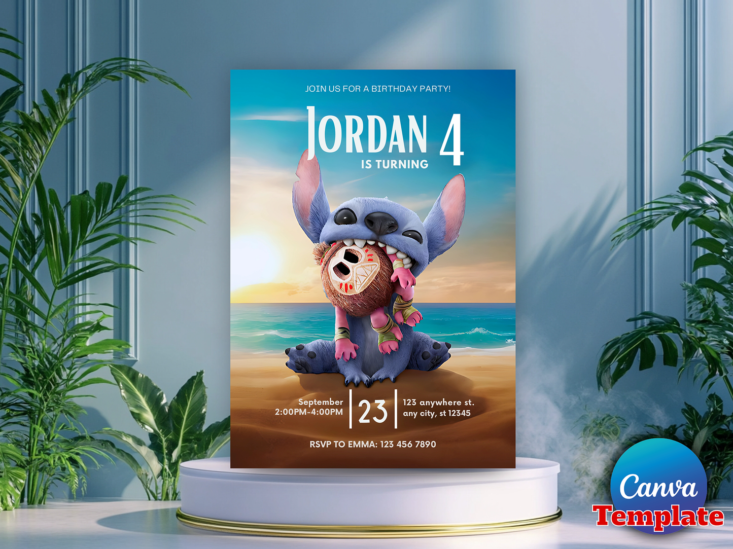 Lilo and Stitch Themed 4th Birthday Invitation Canva Template
