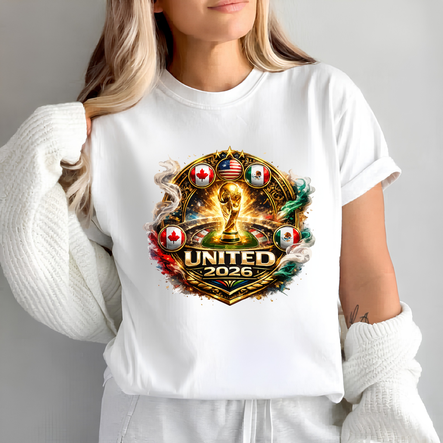World Cup United 2026 Golden Trophy Host Nations Premium Graphic T-Shirt (physical)