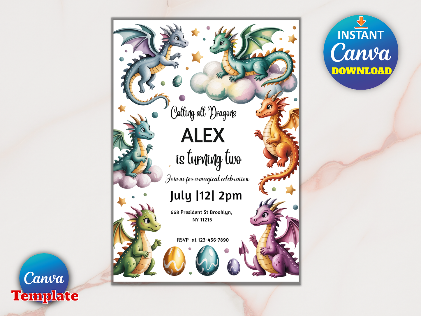 Editable Dragon Birthday Party Invitation