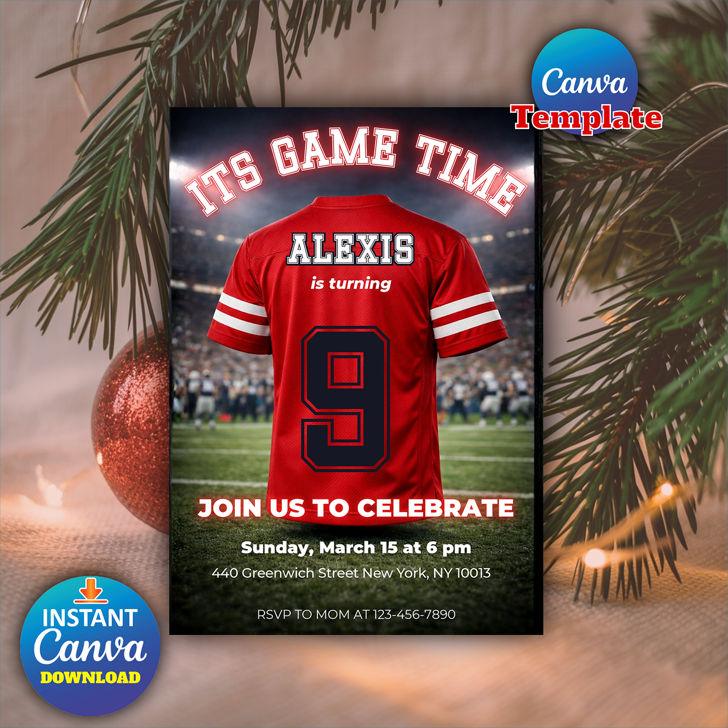 Editable American Football jersey invitation party