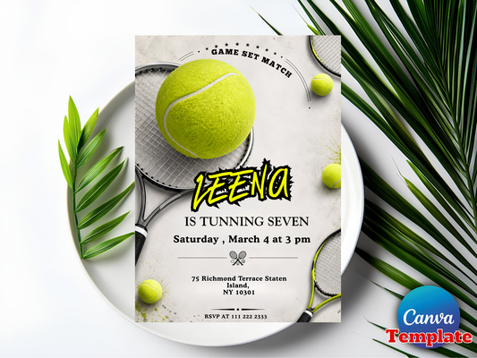 Tennis Birthday Invitation Template, Editable Sports Party Invite (Digital Download)