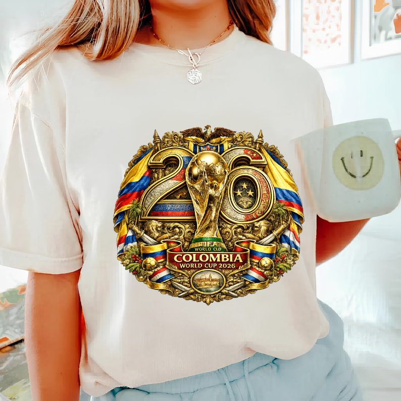 Colombia World Cup 2026 Premium Golden Graphic Cream T-Shirt (physical)