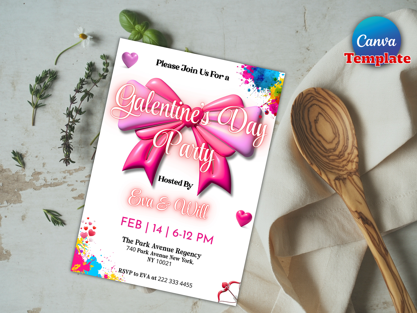 Pink Bow Galentine's Day Party Invitation