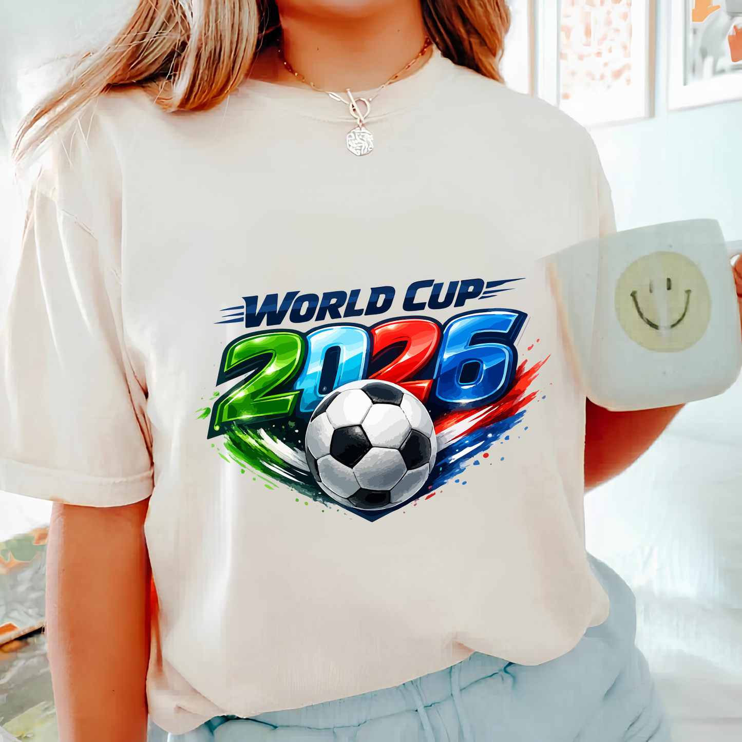 World Cup 2026 Vibrant Graphic Football Cream Cotton T-Shirt (physical)