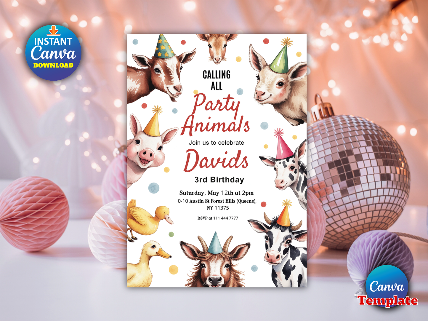 Editable Farm Animals Birthday Party Invitation