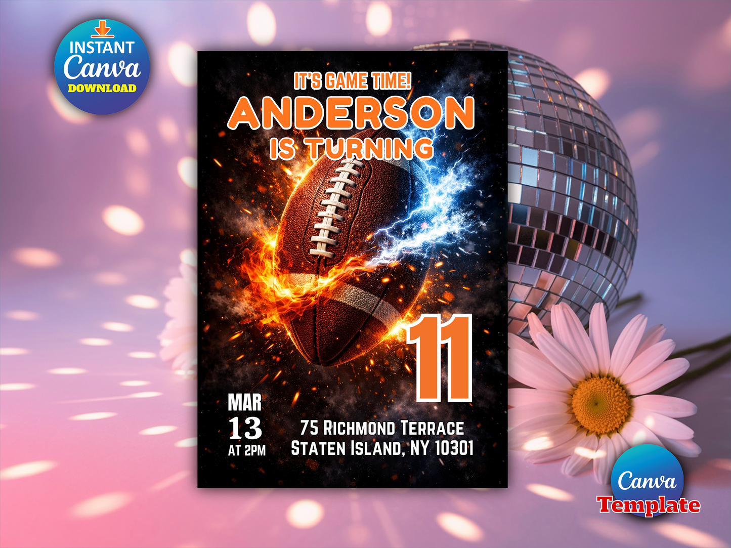 Boy Birthday Party Football Theme Invite Template