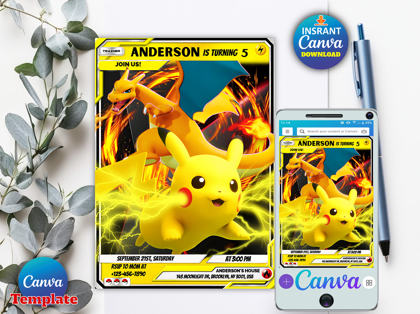 Pokémon Birthday Invitation Template | Instant Canva Download ⚡️🎂