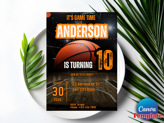 Basketball Birthday Invitation Template, Game Time Editable Invite, Boy Birthday Party Canva Template, Sports Birthday, Instant Download