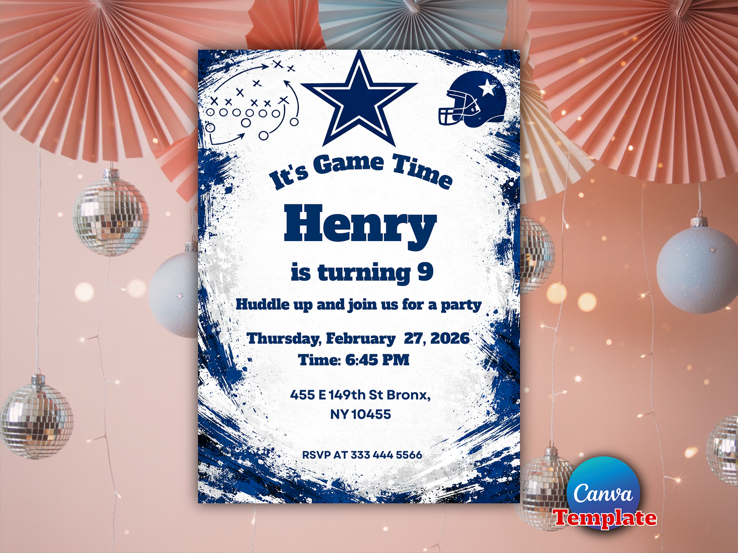 Dallas Cowboys Birthday Invitation, Football Birthday Party