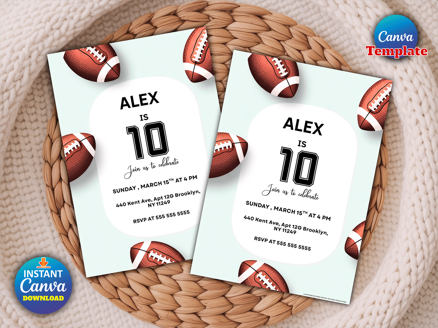 Editable ANY AGE Football Birthday Party Invitation