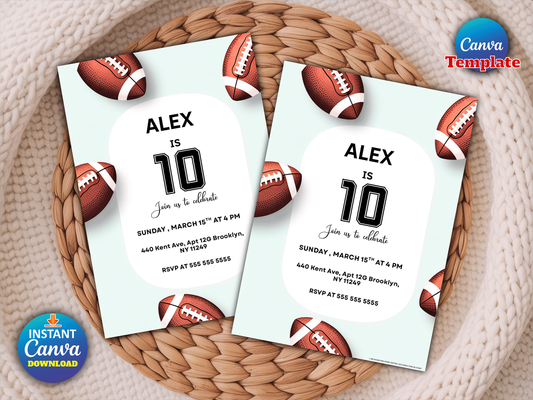 Editable ANY AGE Football Birthday Party Invitation