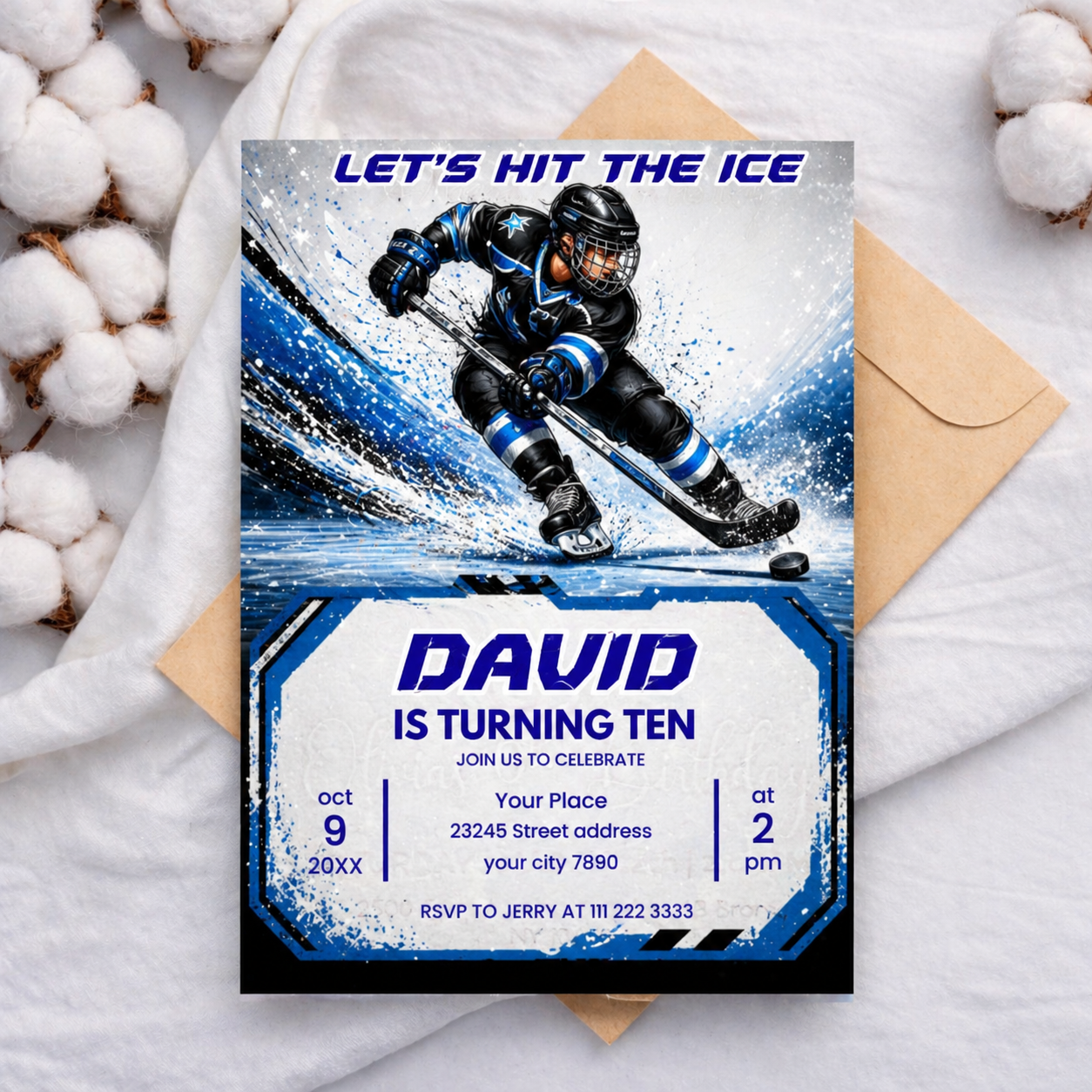 Hockey Birthday Invitation, Editable Canva Template, Kids Party Invite