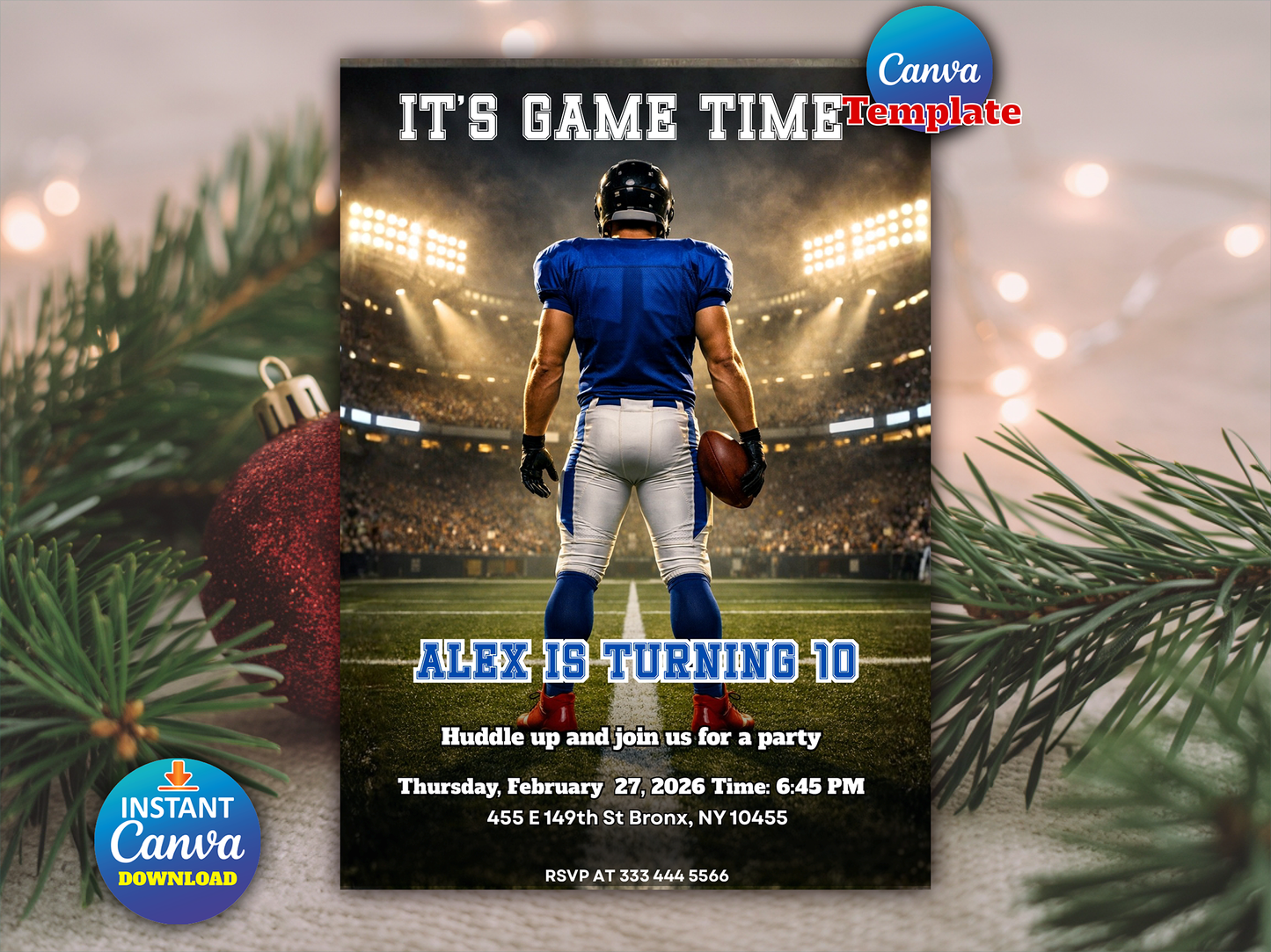 Editable ANY AGE Football Birthday Party Invitation Template