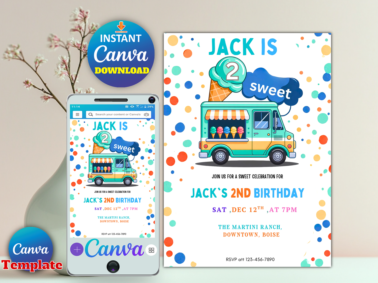 Ice Cream Two Sweet 2nd Birthday Party Invitation